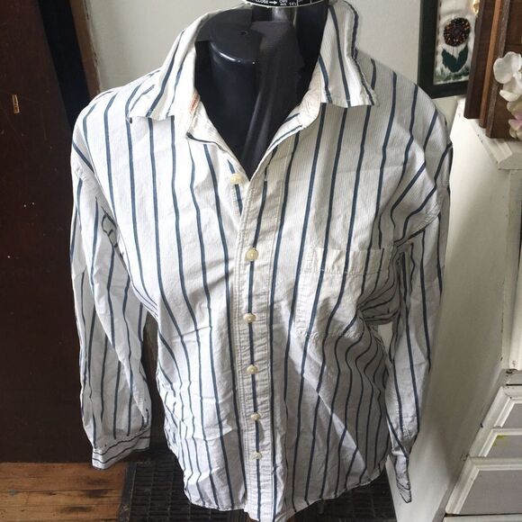 Timberland L white and blue striped button down shirt - Picture 1 of 3